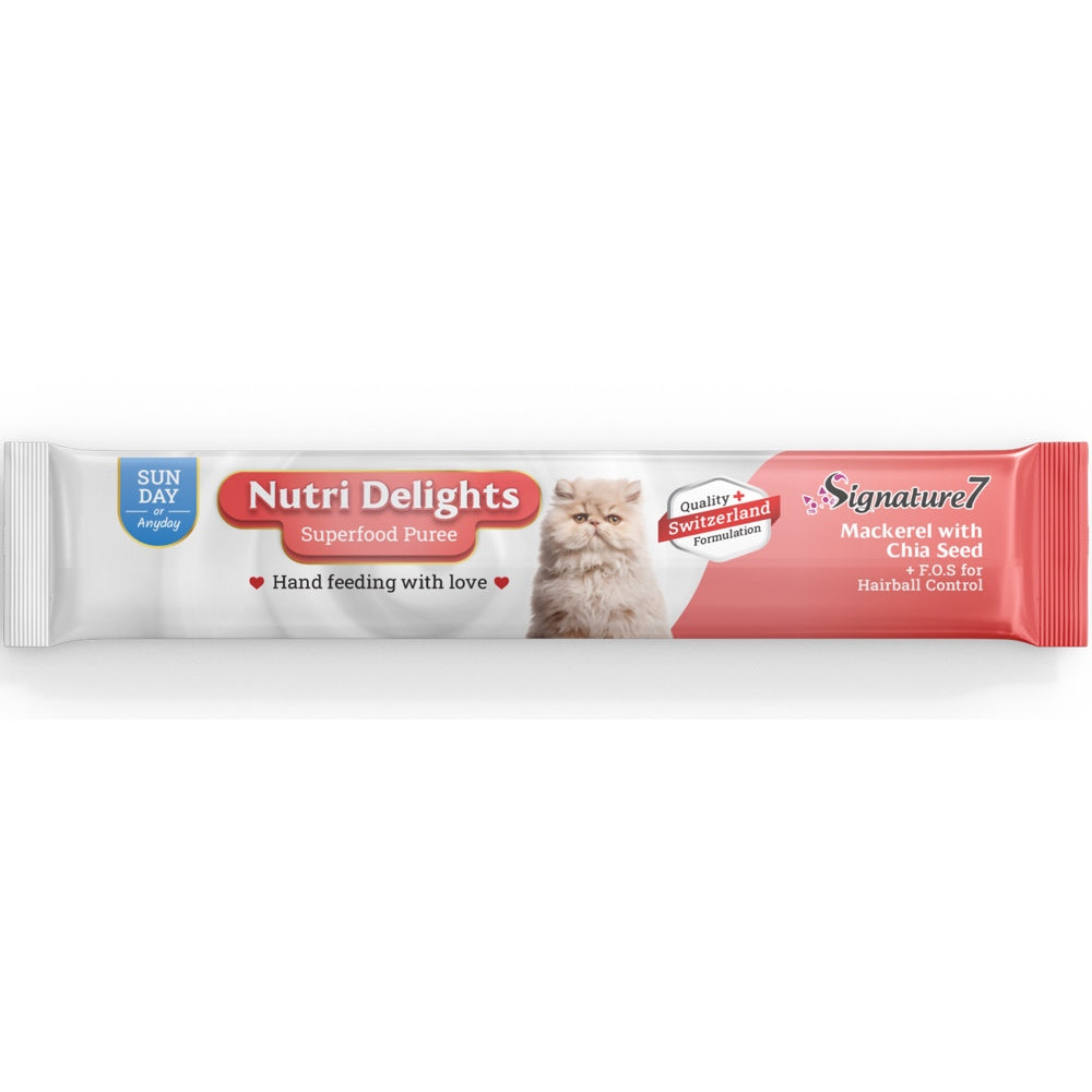 $1 OFF (Exp 17May26): Signature7 Nutri Delights Superfood Mackerel With Chia Seed & FOS (Sun) Puree Cat Treats 60g - Kohepets
